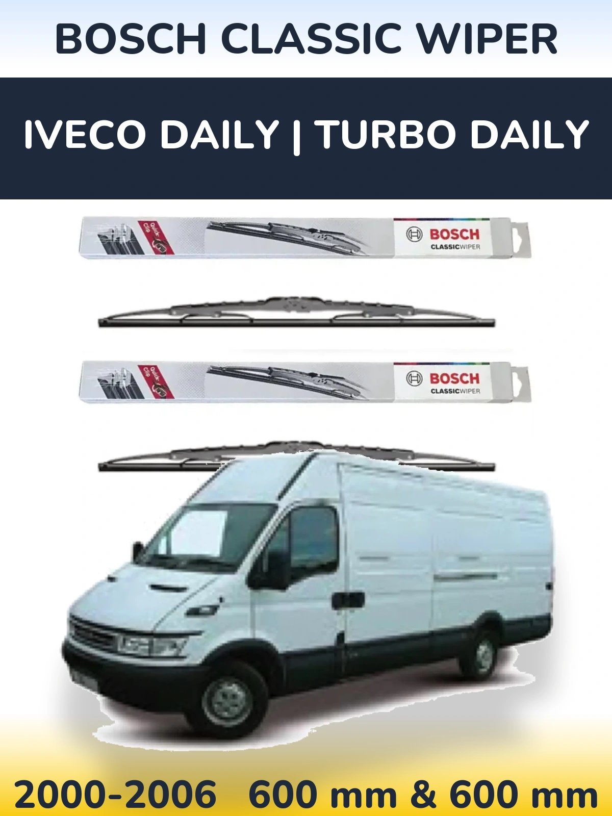 Sada předních stěračů BOSCH Classic Wiper 600 a 600 mm pro Iveco Daily | Turbo Daily 2000-2006