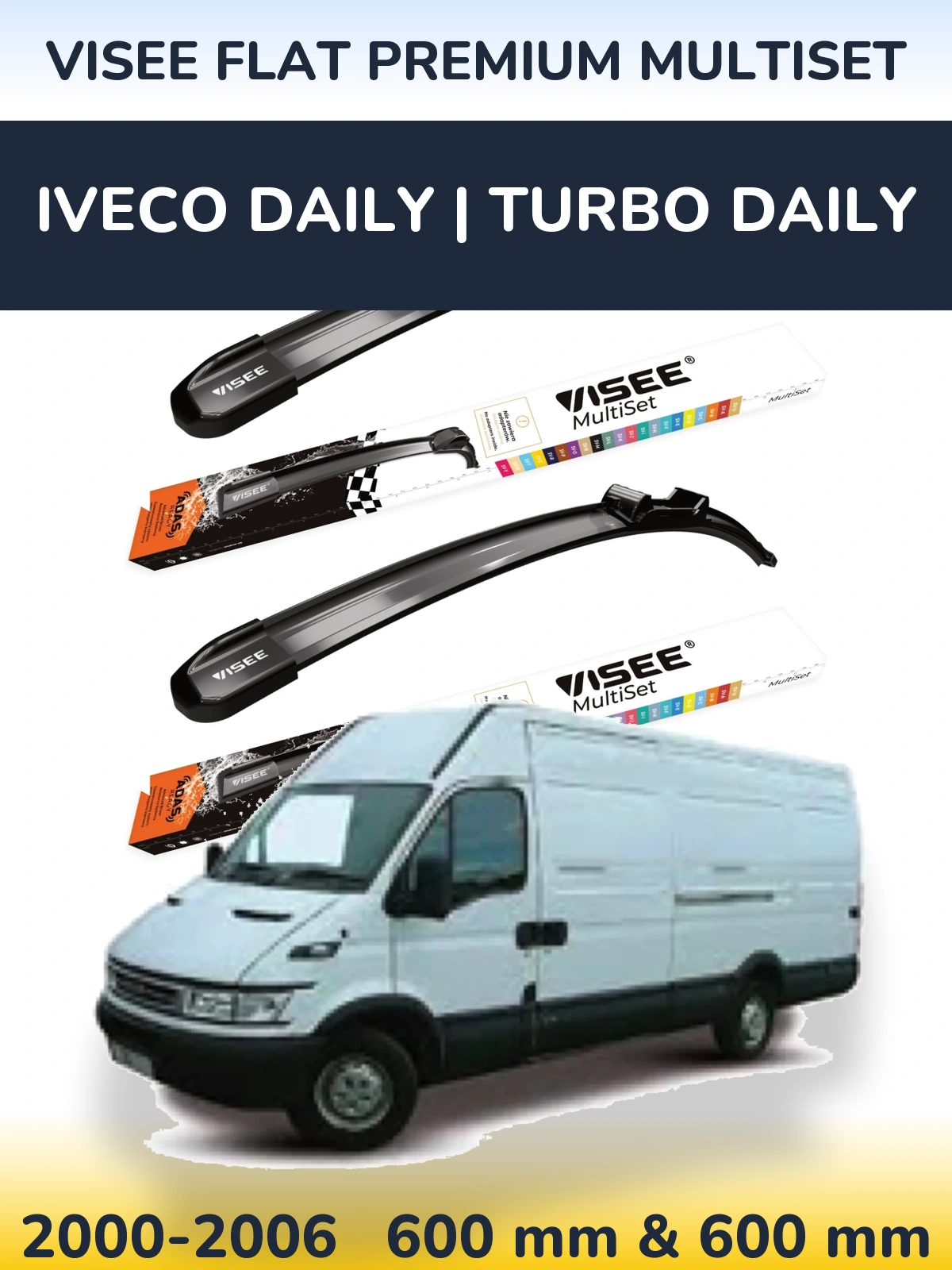 Sada předních stěračů VISEE FLAT PREMIUM MultiSet 600 a 600 mm pro Iveco Daily | Turbo Daily 2000-2006