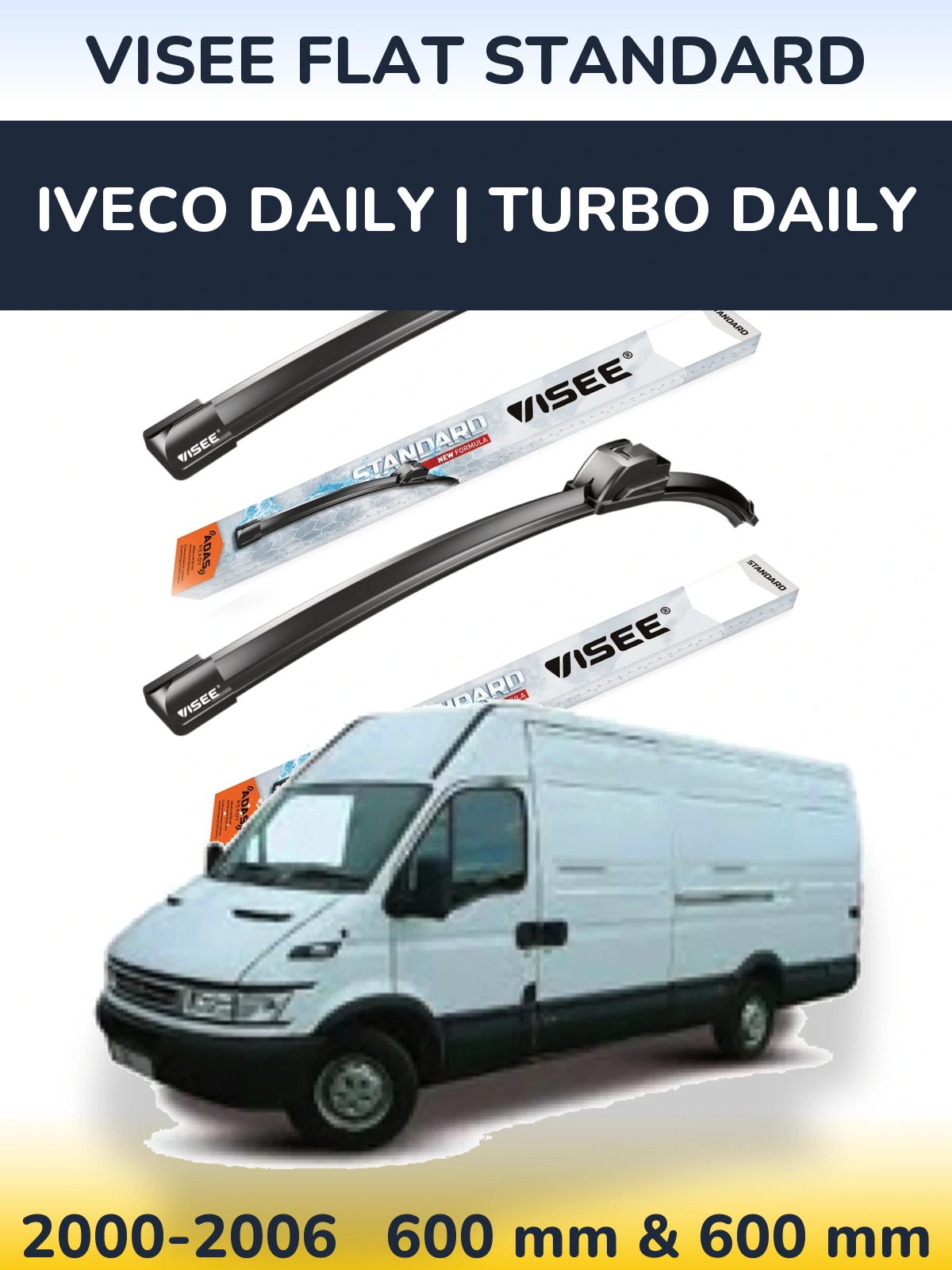 Sada předních stěračů VISEE FLAT STANDARD 600 a 600 mm pro Iveco Daily | Turbo Daily 2000-2006