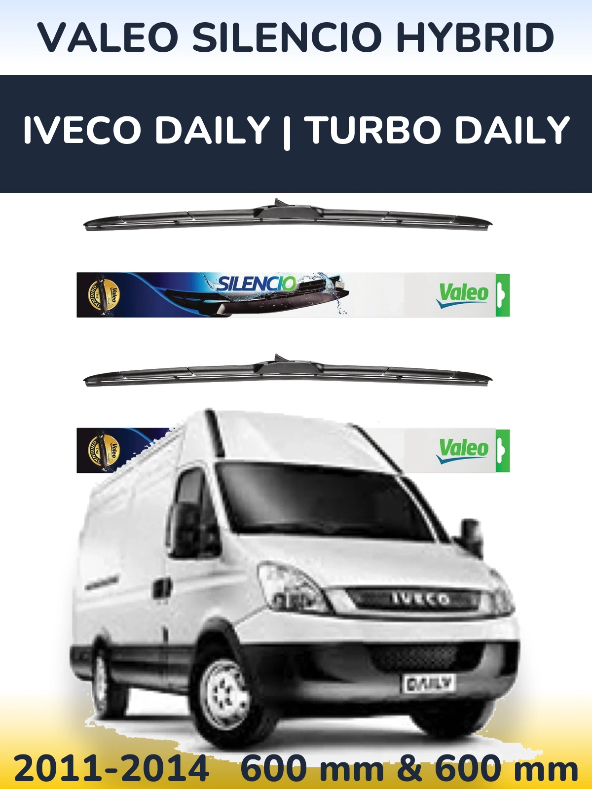 Sada předních stěračů Valeo Silencio Hybrid 600 a 600 mm pro Iveco Daily | Turbo Daily 2011-2014