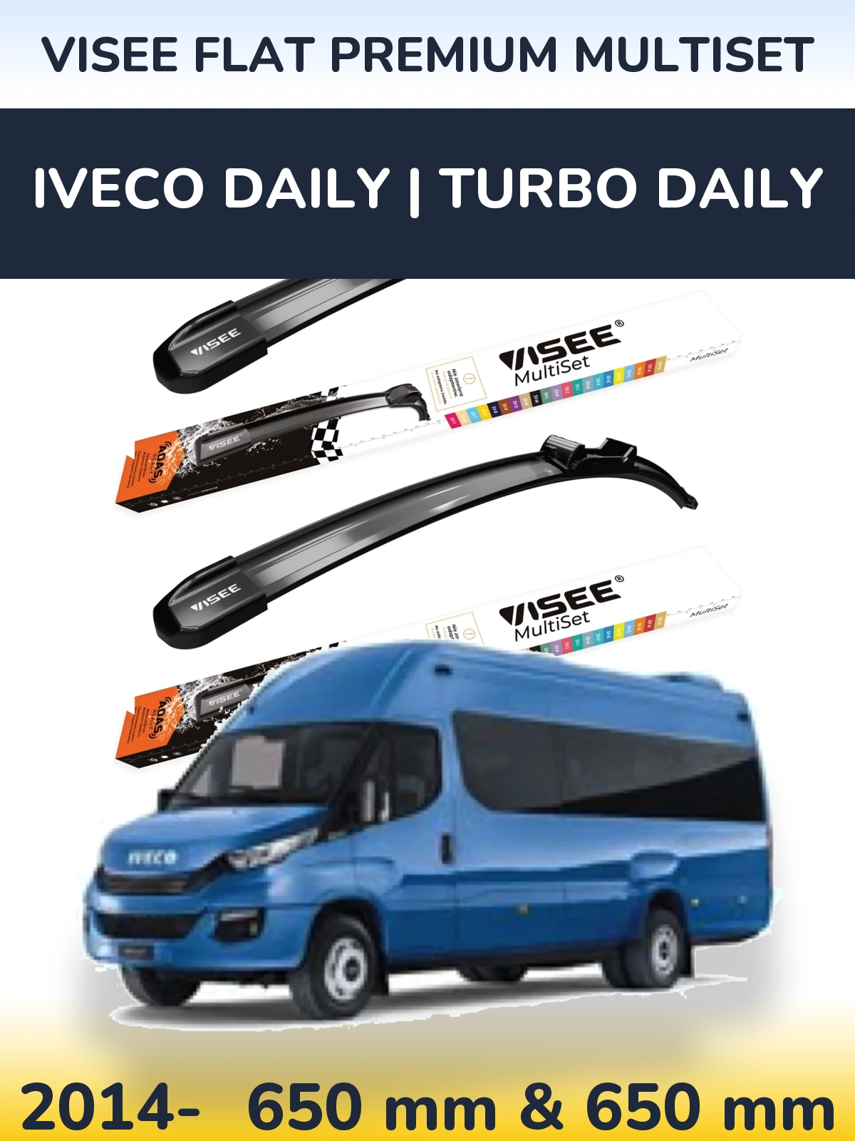 Sada předních stěračů VISEE FLAT PREMIUM MultiSet 650 a 650 mm pro Iveco Daily | Turbo Daily 2014-2026