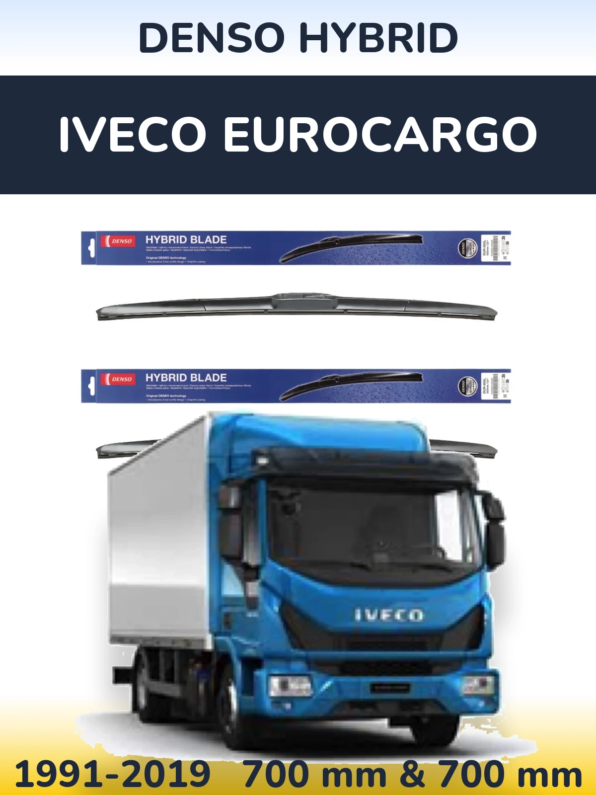 Sada předních stěračů Denso Hybrid 700 a 700 mm pro Iveco EuroCargo 1991-2019