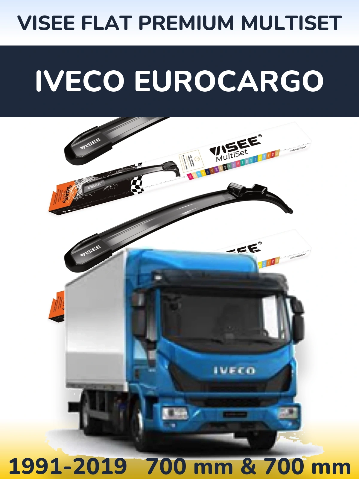 Sada předních stěračů VISEE FLAT PREMIUM MultiSet 700 a 700 mm pro Iveco EuroCargo 1991-2019
