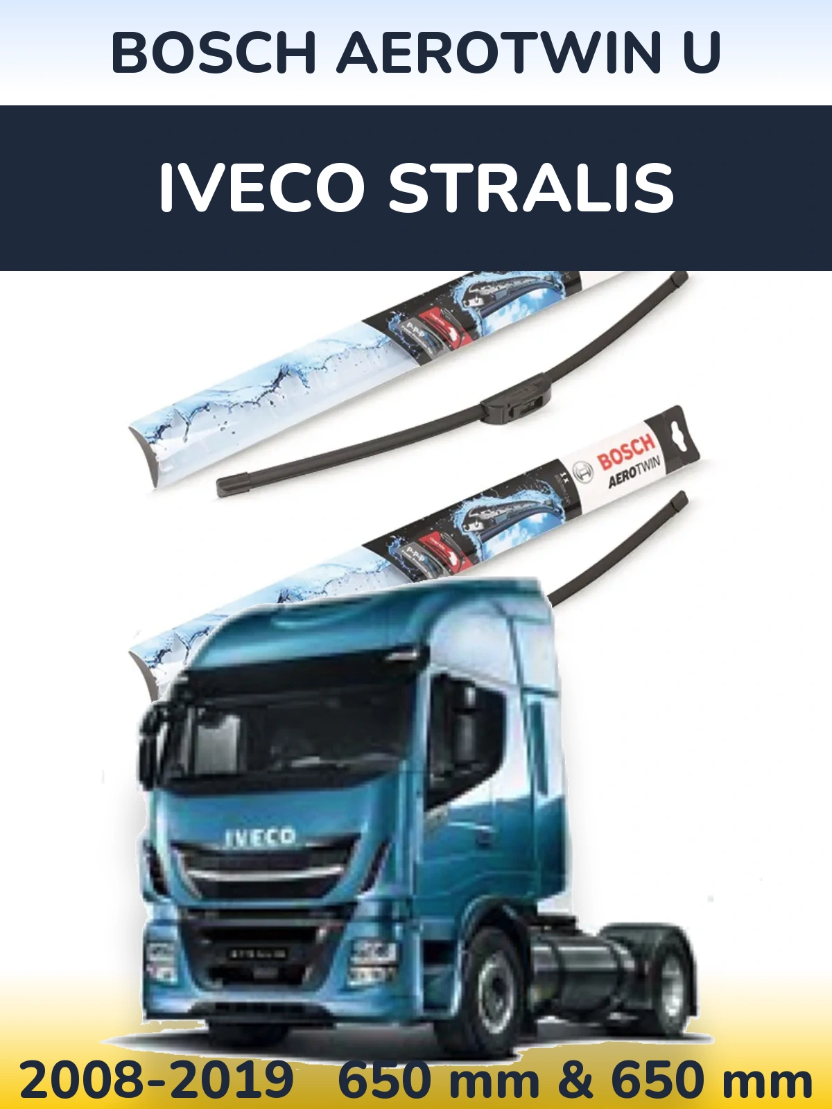Комплект передніх щіток BOSCH AeroTwin U 650 & 650 мм для Iveco Stralis 2008-2019