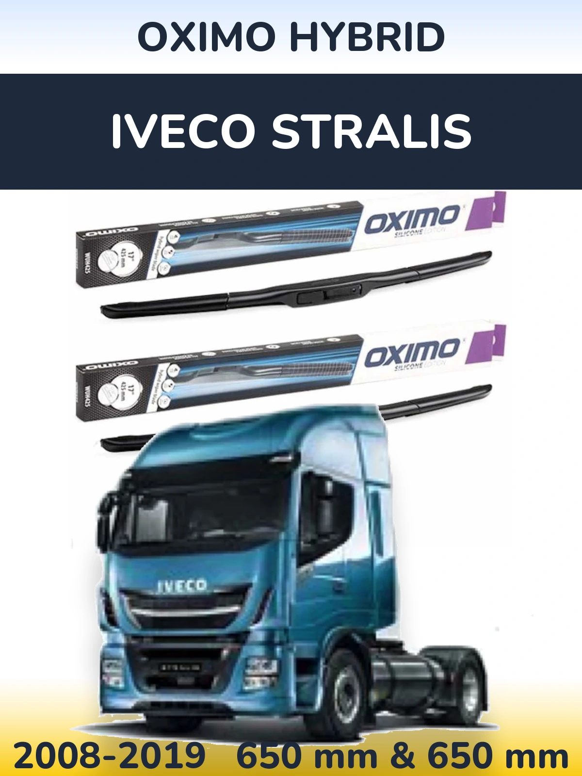 Sada předních stěračů Oximo Hybrid 650 a 650 mm pro Iveco Stralis 2008-2019