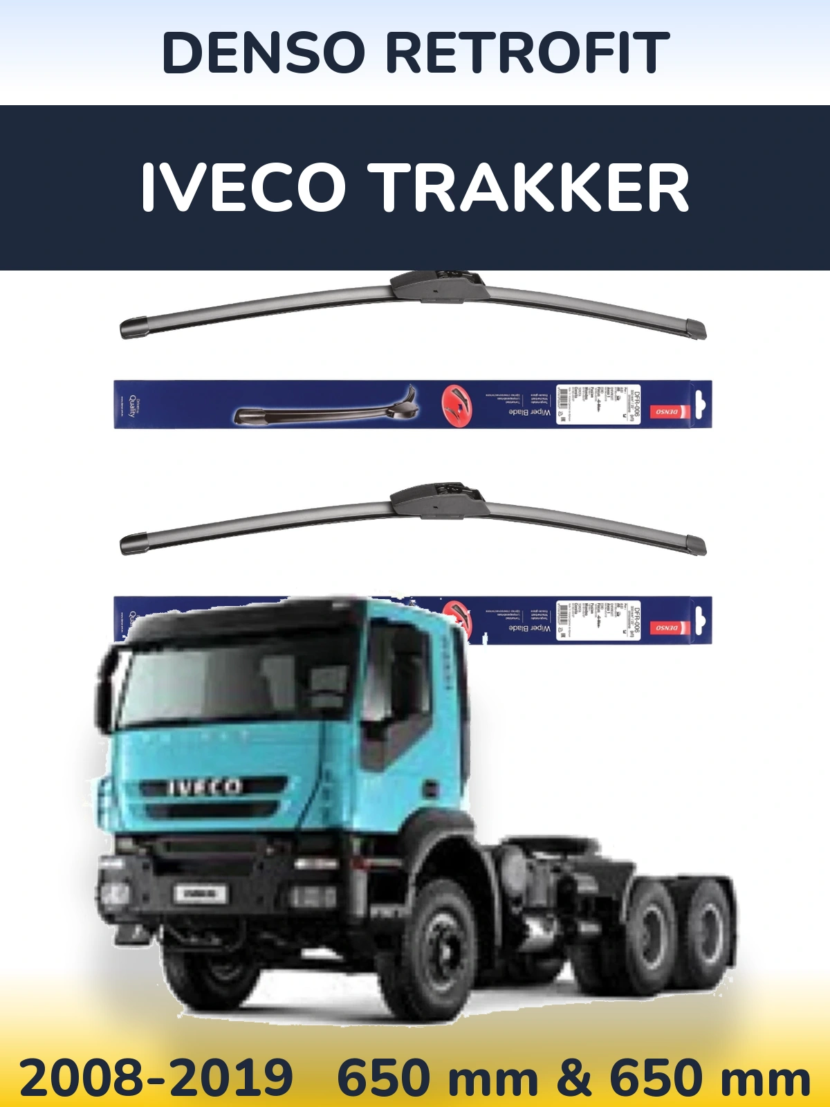 Sada předních stěračů Denso Retrofit 650 a 650 mm pro Iveco Trakker 2008-2019