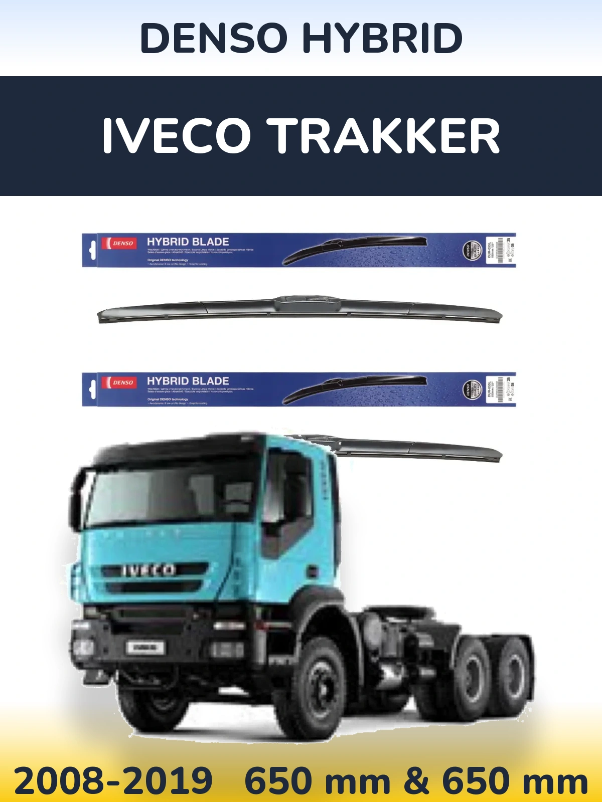 Sada předních stěračů Denso Hybrid 650 a 650 mm pro Iveco Trakker 2008-2019