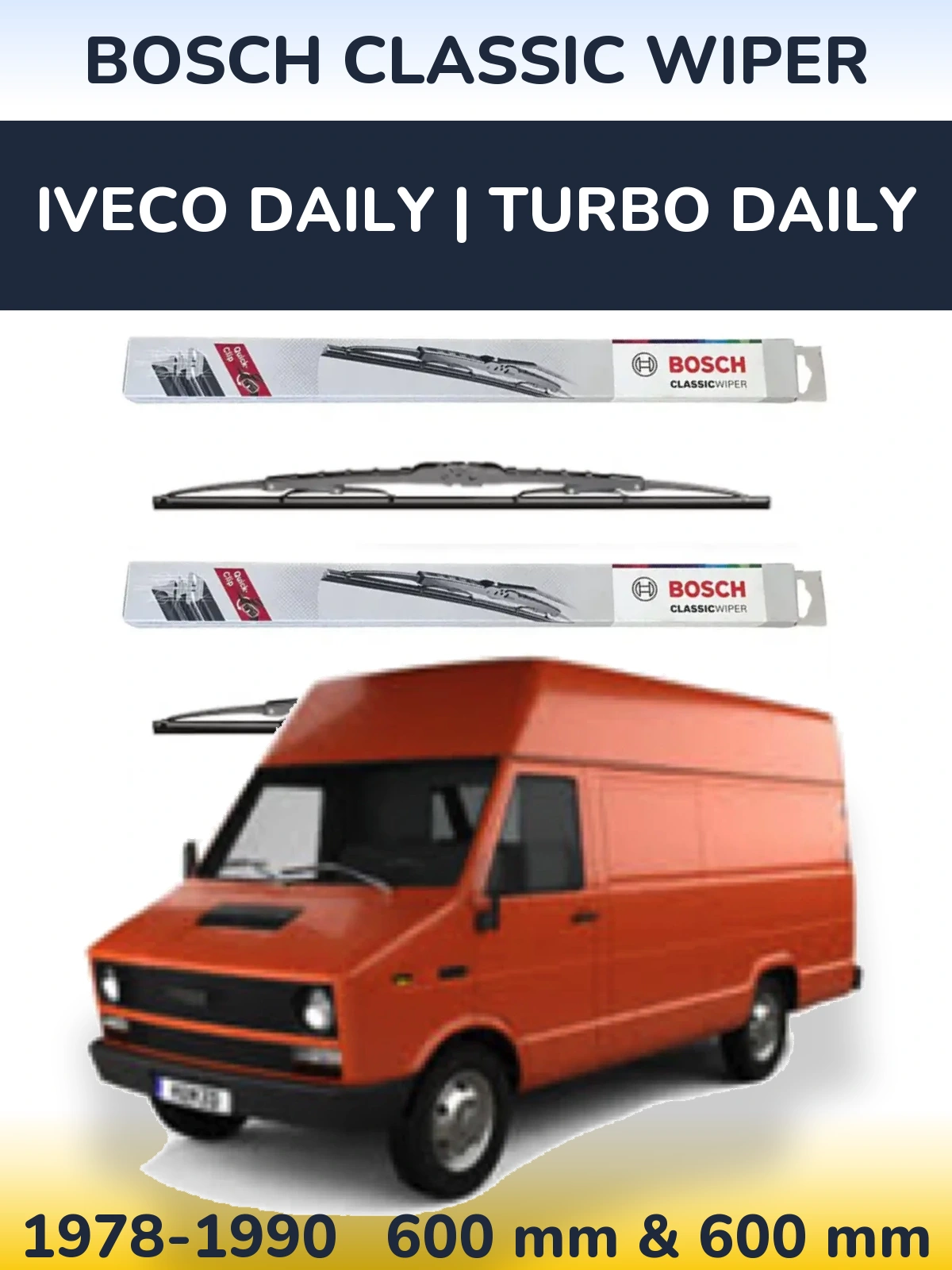 Sada předních stěračů BOSCH Classic Wiper 600 a 600 mm pro Iveco Daily | Turbo Daily 1978-1990
