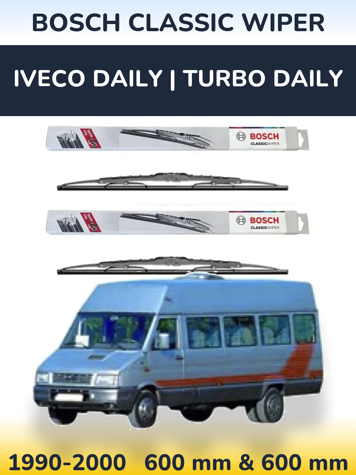 Sada předních stěračů BOSCH Classic Wiper 600 a 600 mm pro Iveco Daily | Turbo Daily 1990-2000