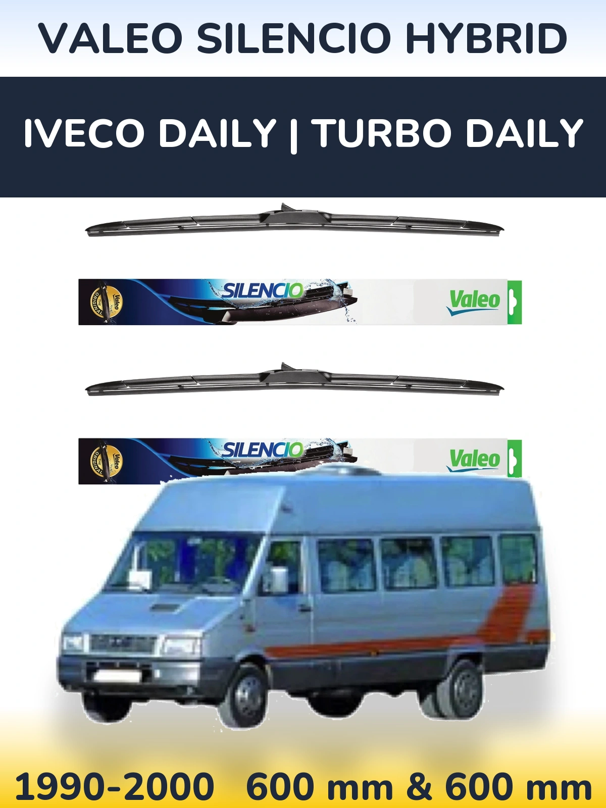Sada předních stěračů Valeo Silencio Hybrid 600 a 600 mm pro Iveco Daily | Turbo Daily 1990-2000