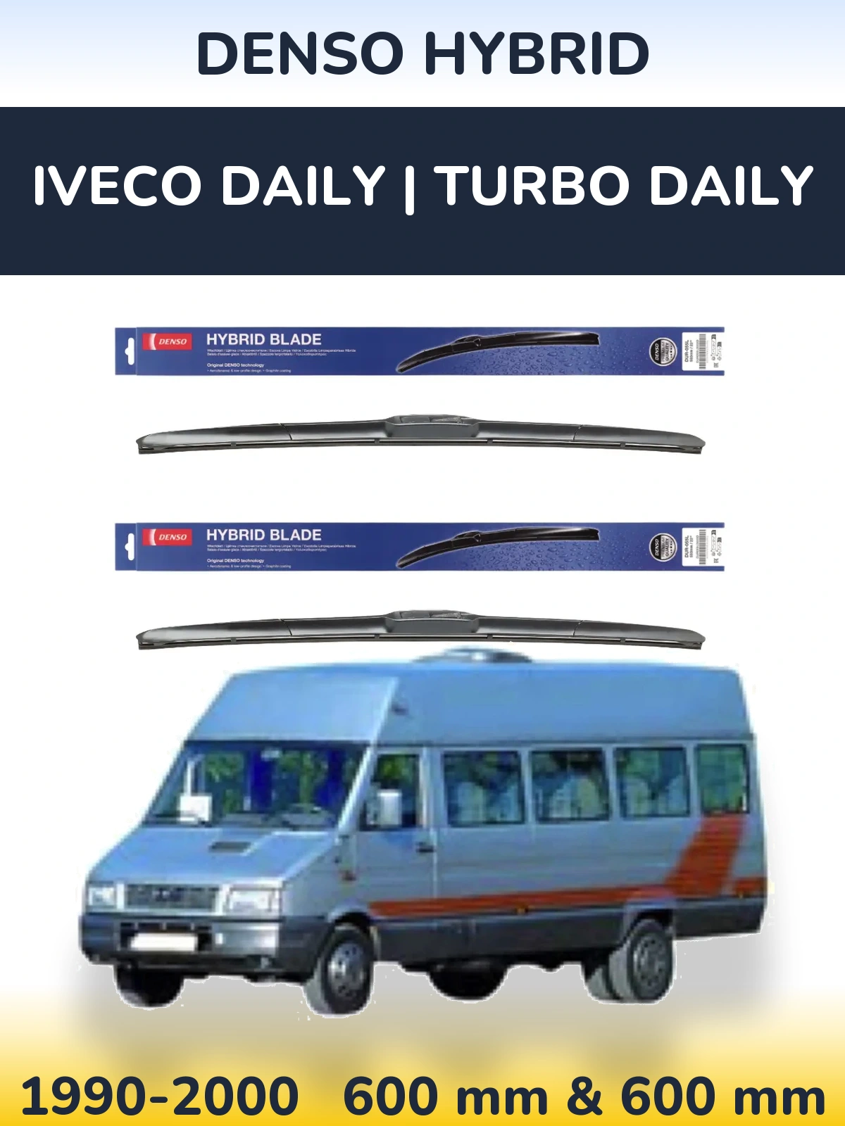 Sada předních stěračů Denso Hybrid 600 a 600 mm pro Iveco Daily | Turbo Daily 1990-2000