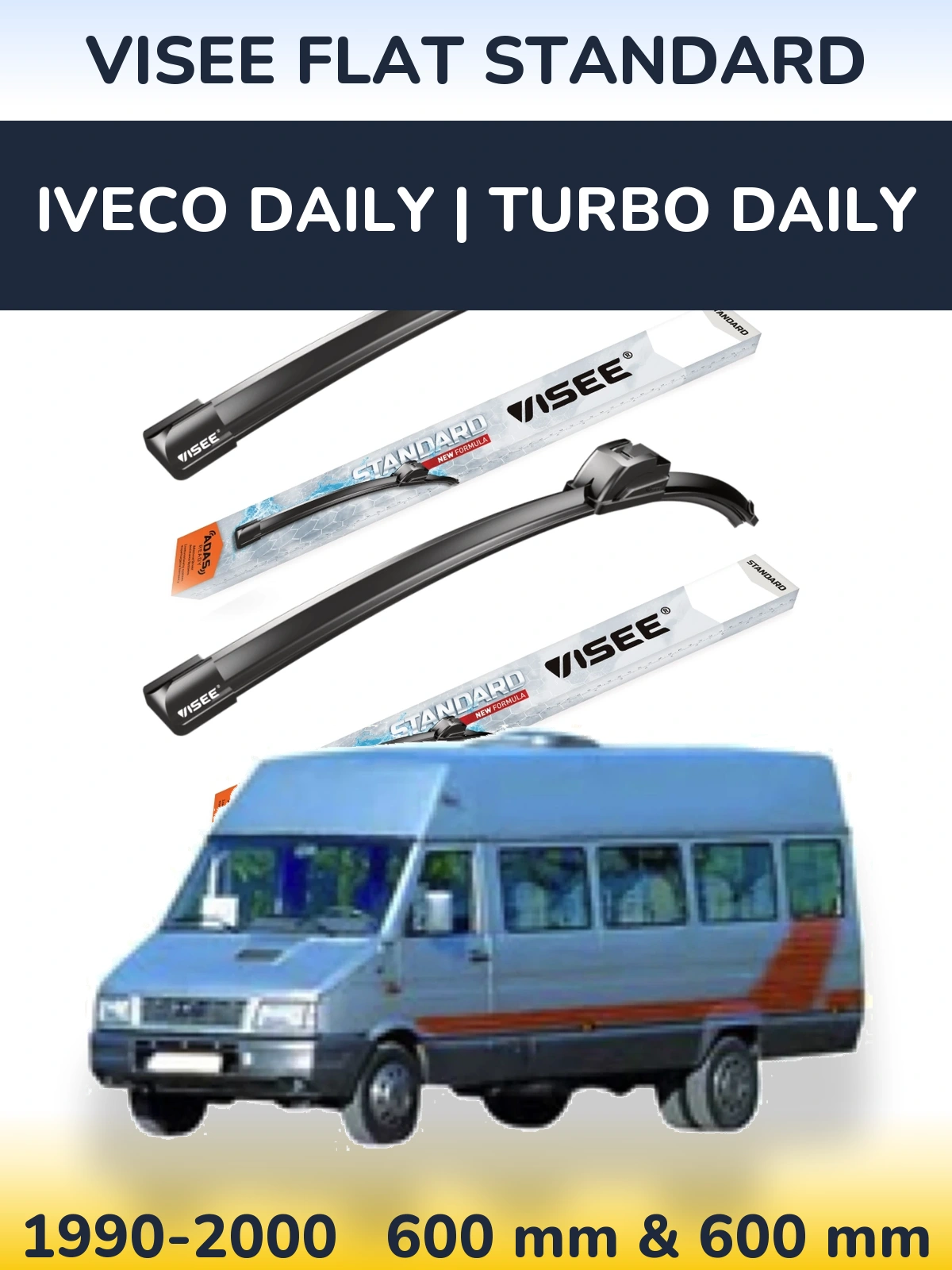 Sada předních stěračů VISEE FLAT STANDARD 600 a 600 mm pro Iveco Daily | Turbo Daily 1990-2000