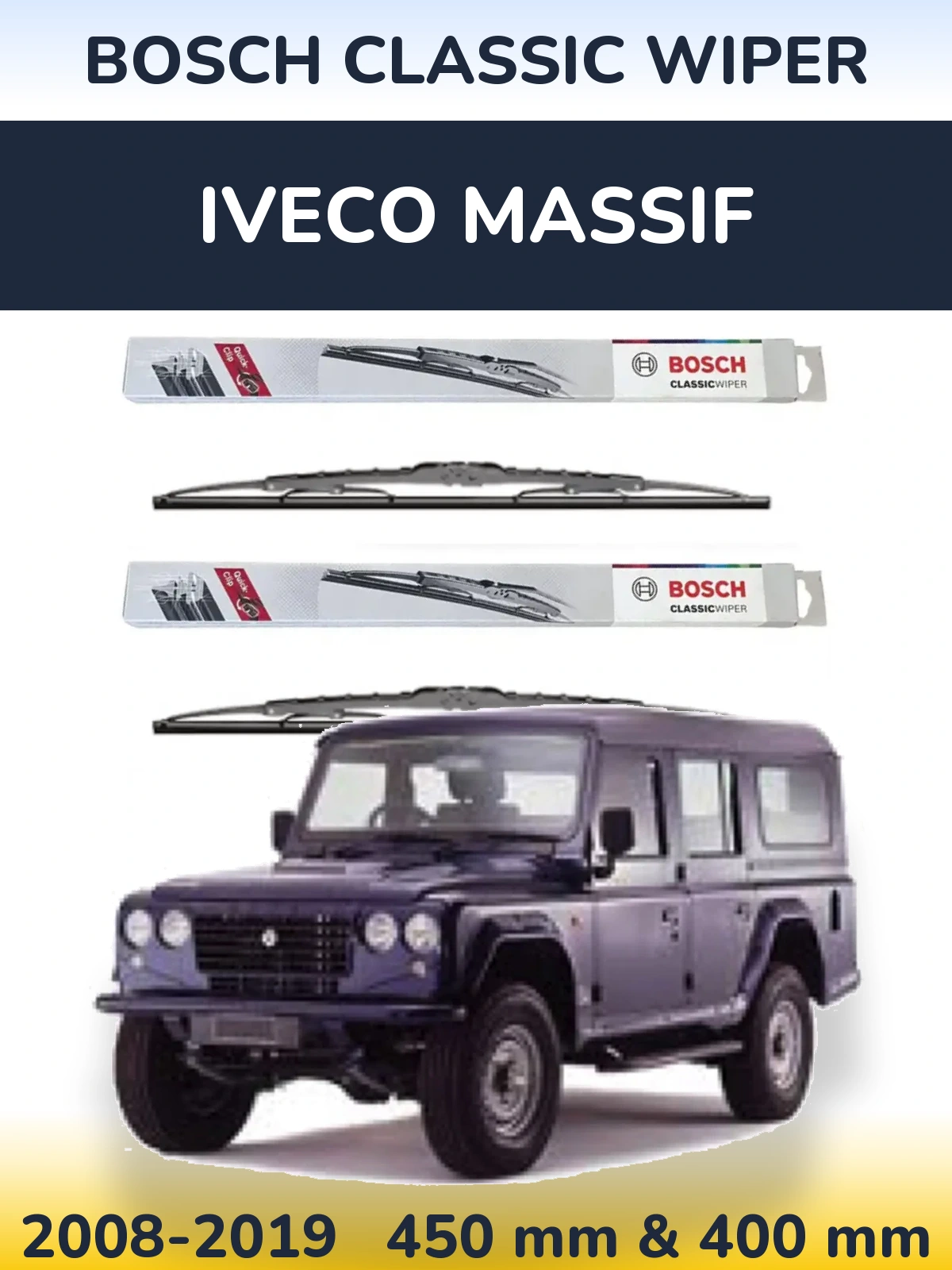 Sada předních stěračů BOSCH Classic Wiper 450 a 400 mm pro Iveco Massif 2008-2019