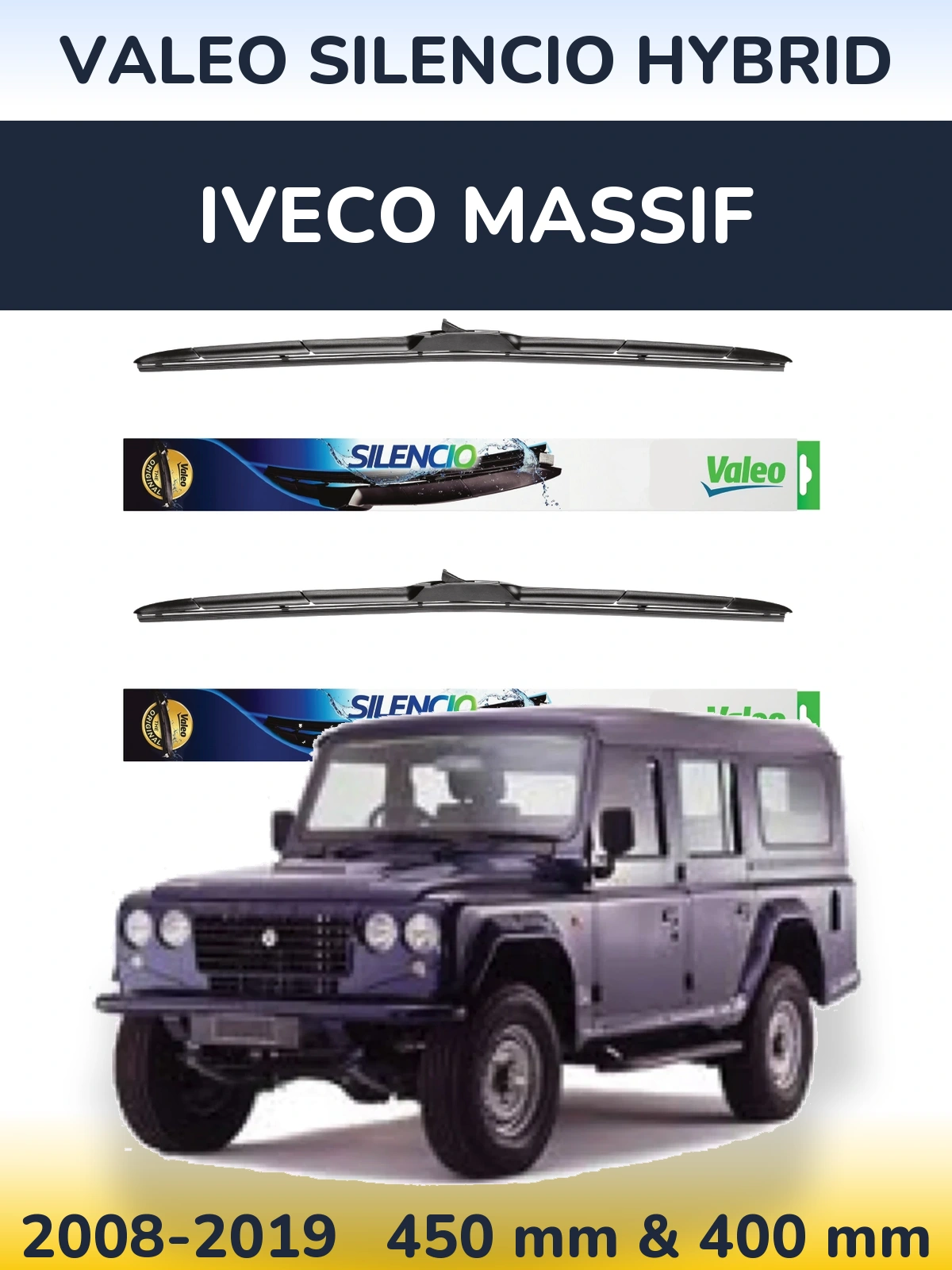 Комплект передніх щіток Valeo Silencio Hybrid 450 & 400 мм для Iveco Massif 2008-2019