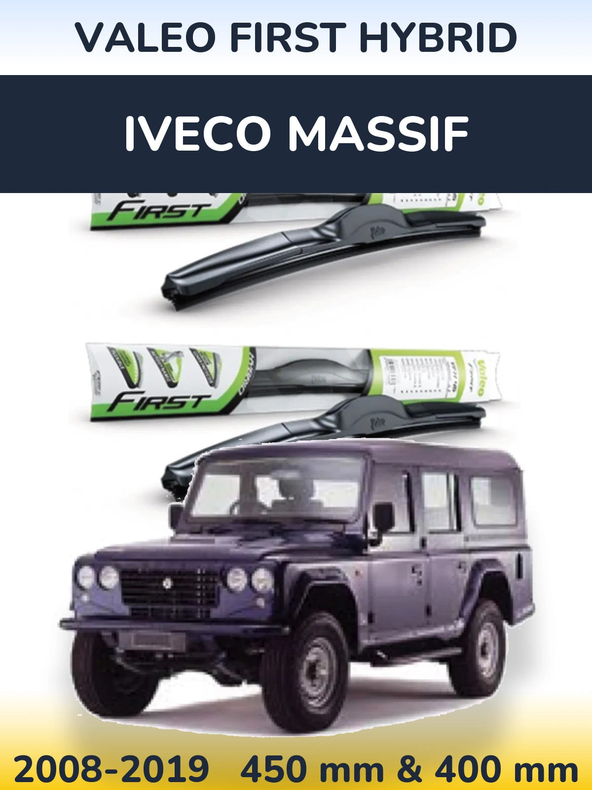 Sada předních stěračů Valeo First Hybrid 450 a 400 mm pro Iveco Massif 2008-2019