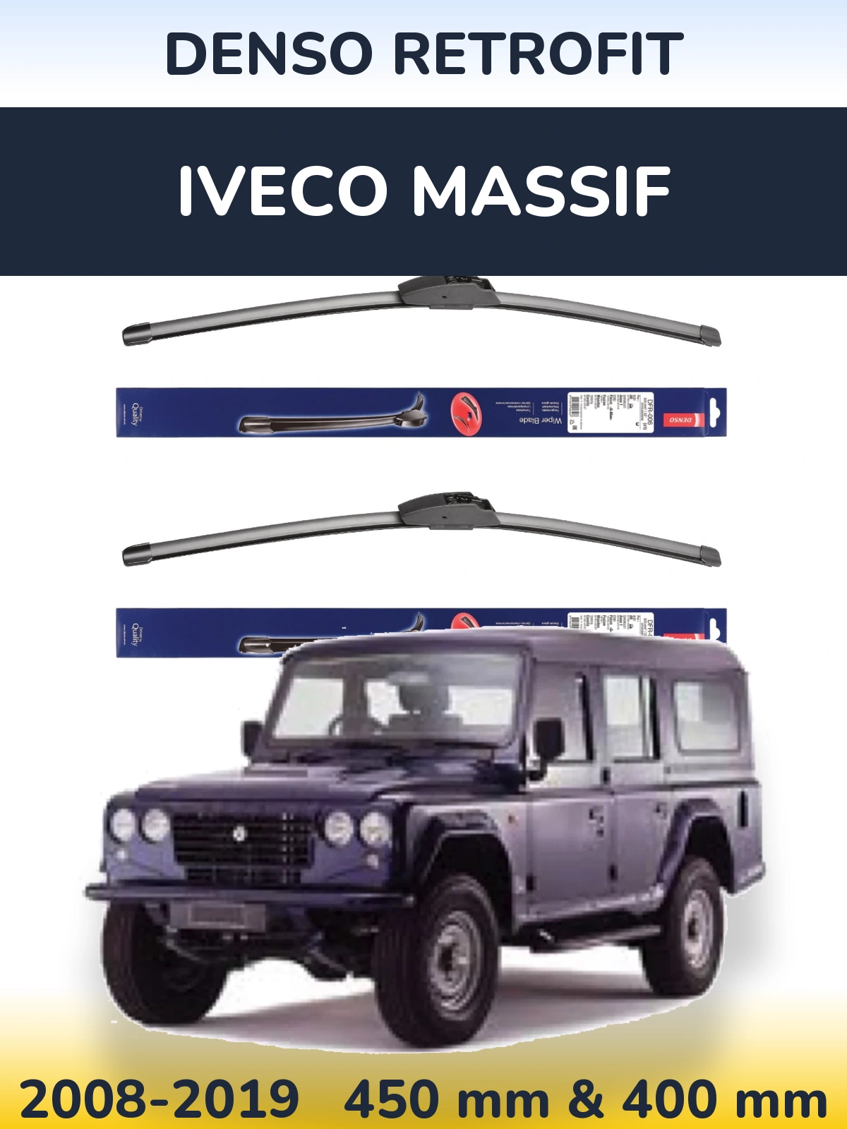 Sada předních stěračů Denso Retrofit 450 a 400 mm pro Iveco Massif 2008-2019