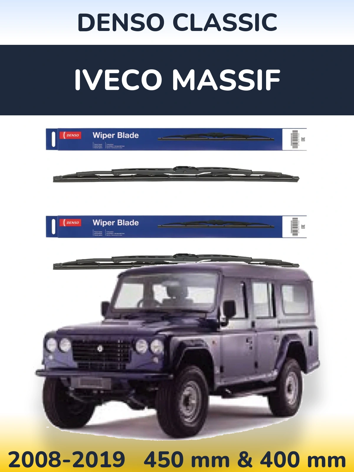 Sada předních stěračů Denso Classic 450 a 400 mm pro Iveco Massif 2008-2019