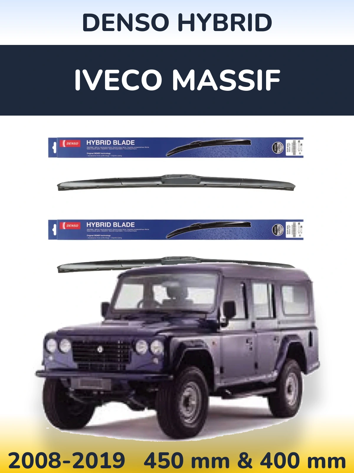 Sada předních stěračů Denso Hybrid 450 a 400 mm pro Iveco Massif 2008-2019