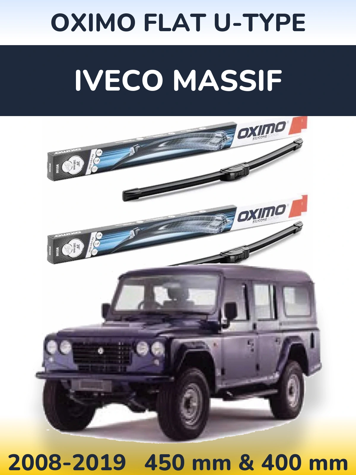 Sada předních stěračů Oximo Flat U-type 450 a 400 mm pro Iveco Massif 2008-2019