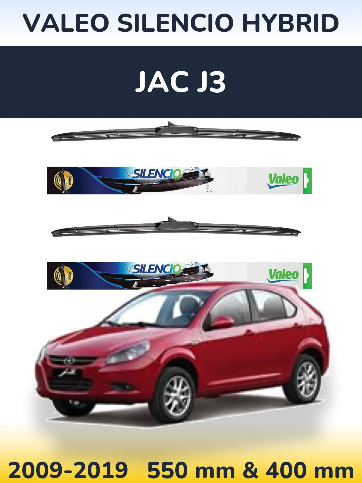 Sada předních stěračů Valeo Silencio Hybrid 550 a 400 mm pro JAC J3 2009-2019
