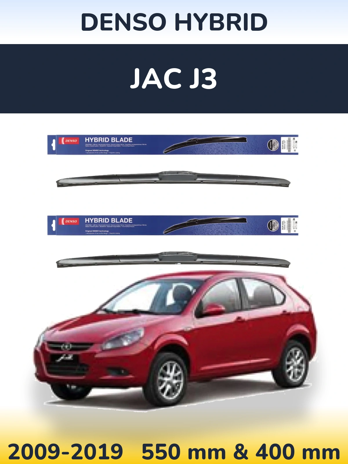 Sada předních stěračů Denso Hybrid 550 a 400 mm pro JAC J3 2009-2019