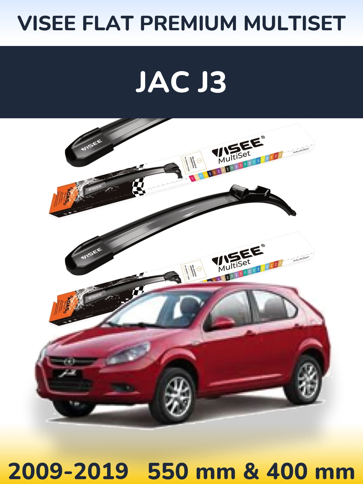 Sada předních stěračů VISEE FLAT PREMIUM MultiSet 550 a 400 mm pro JAC J3 2009-2019