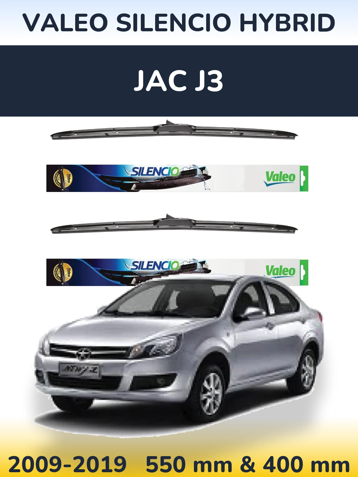 Sada předních stěračů Valeo Silencio Hybrid 550 a 400 mm pro JAC J3 2009-2019