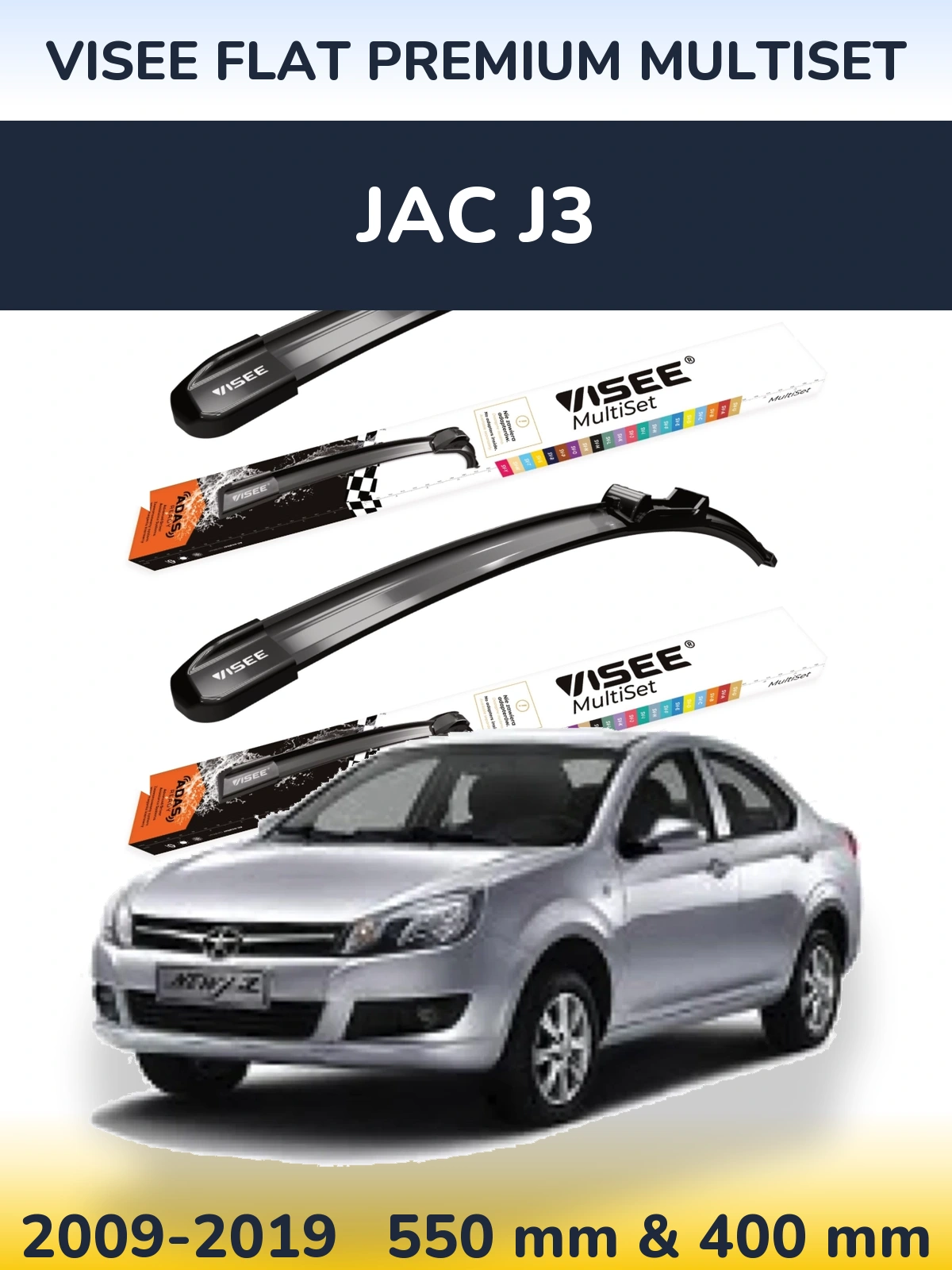 Sada předních stěračů VISEE FLAT PREMIUM MultiSet 550 a 400 mm pro JAC J3 2009-2019