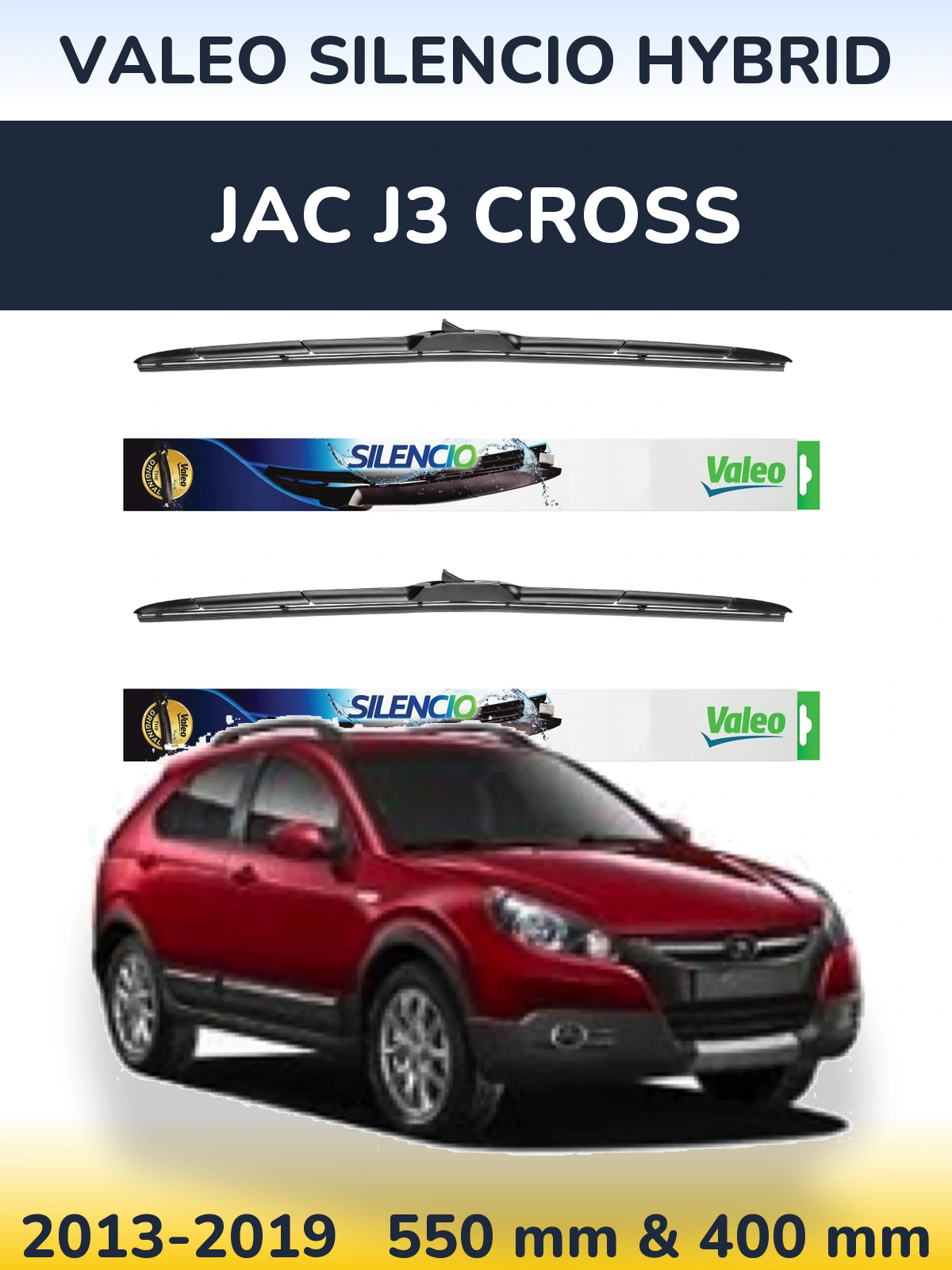 Sada předních stěračů Valeo Silencio Hybrid 550 a 400 mm pro JAC J3 Cross 2013-2019