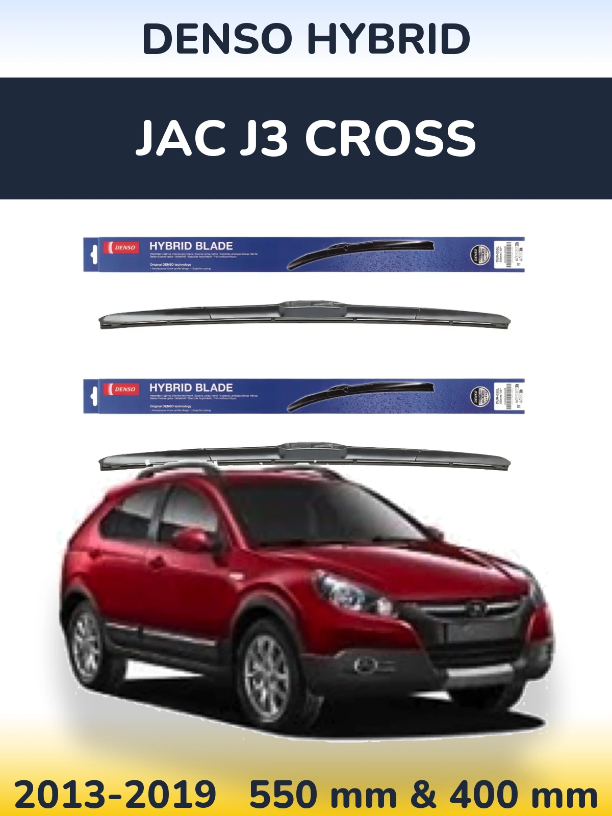 Sada předních stěračů Denso Hybrid 550 a 400 mm pro JAC J3 Cross 2013-2019