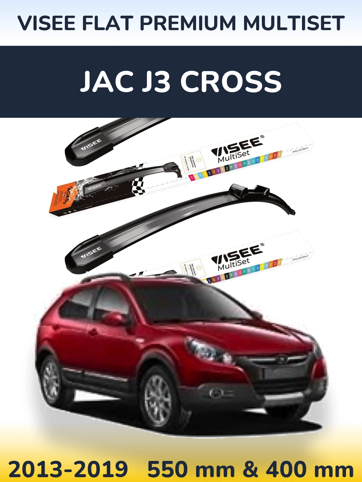 Sada předních stěračů VISEE FLAT PREMIUM MultiSet 550 a 400 mm pro JAC J3 Cross 2013-2019