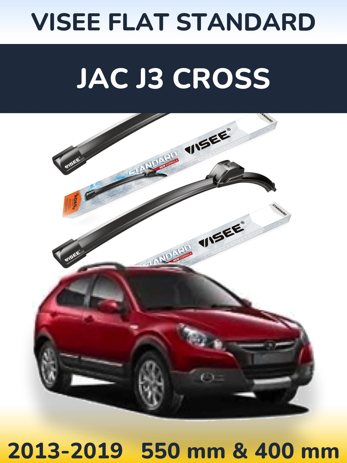 Sada předních stěračů VISEE FLAT STANDARD 550 a 400 mm pro JAC J3 Cross 2013-2019