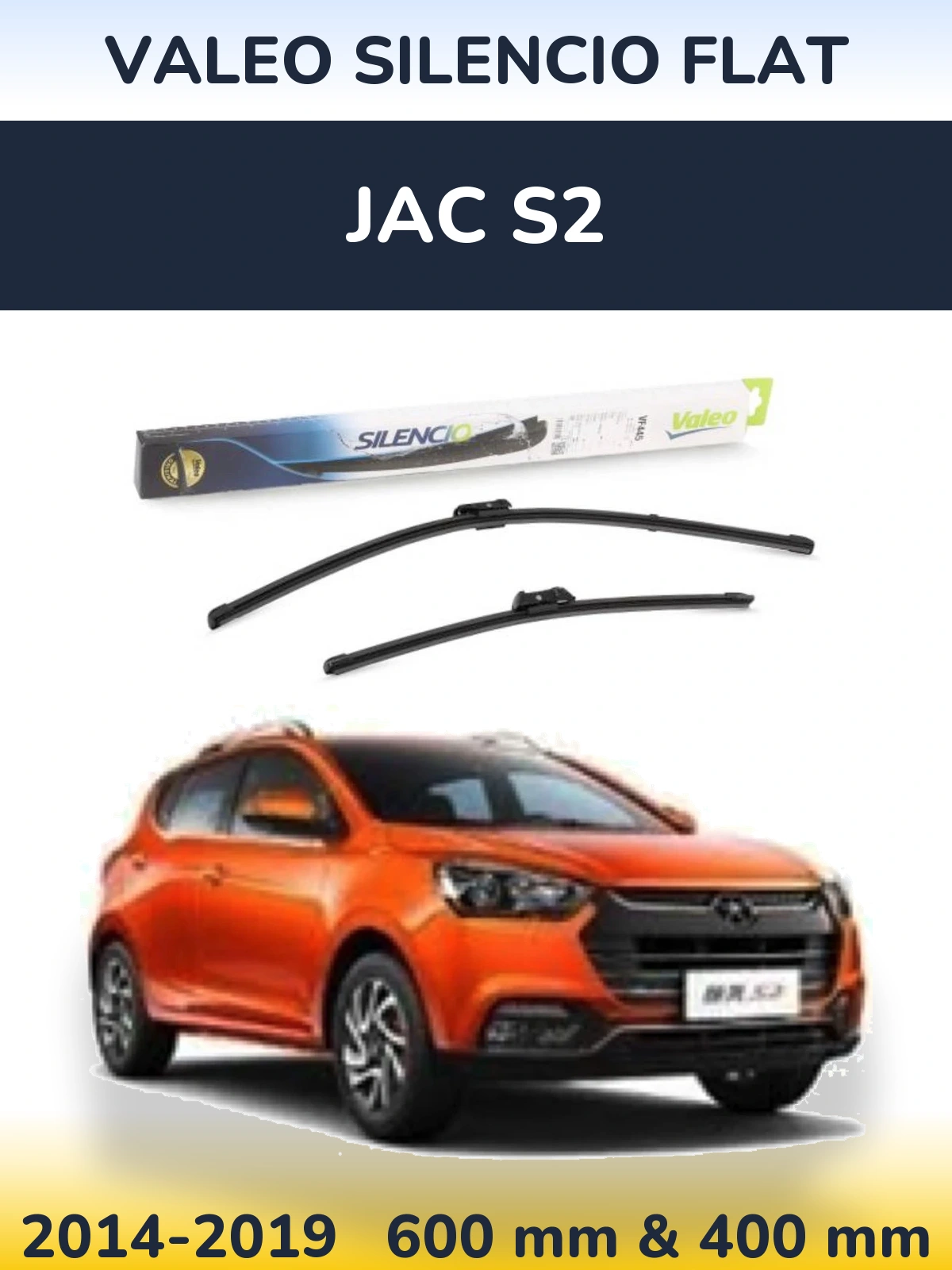 Sada předních stěračů Valeo Silencio Flat 600 a 400 mm pro JAC S2 2014-2019