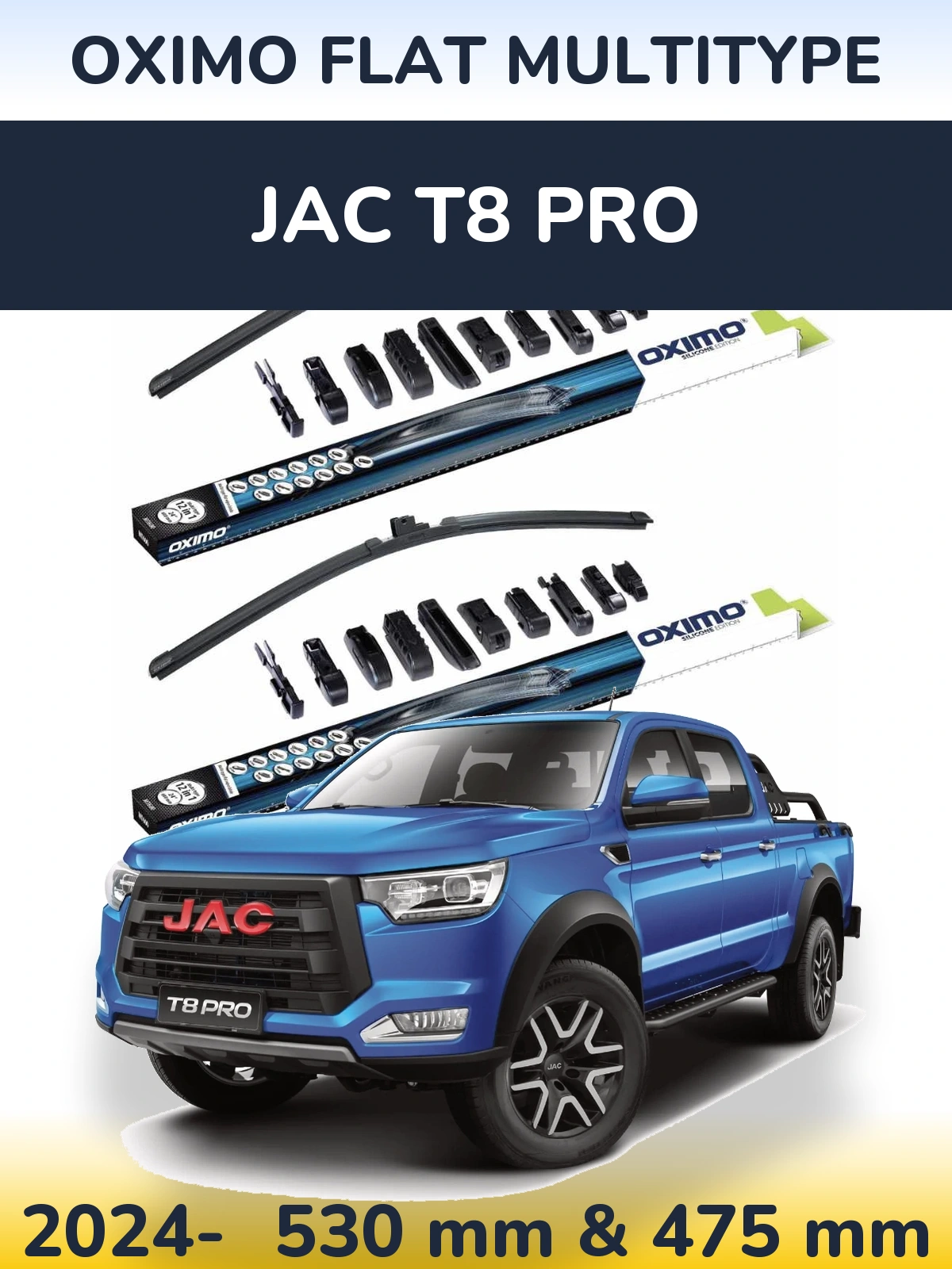 Sada předních stěračů Oximo Flat MultiType 530 a 475 mm pro JAC T8 Pro 2024-2026