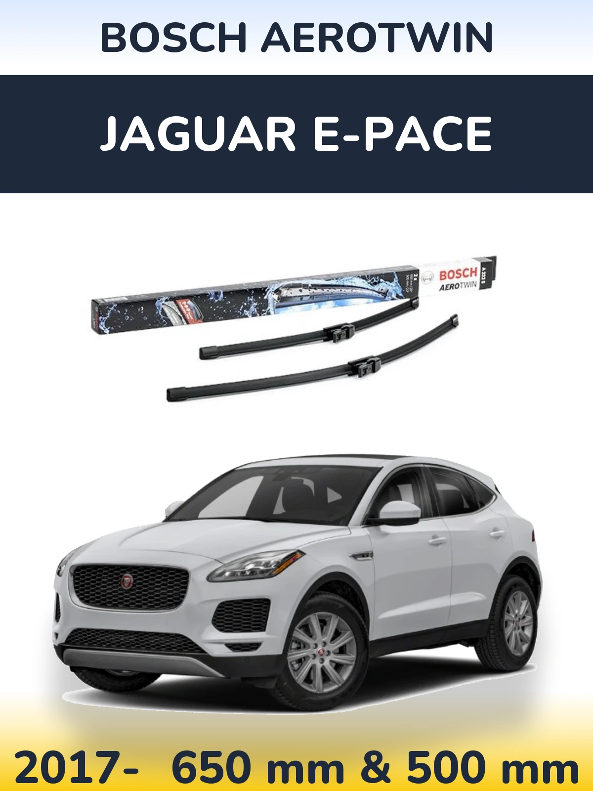 Sada předních stěračů BOSCH AeroTwin 650 a 500 mm pro Jaguar E-Pace 2017-2026