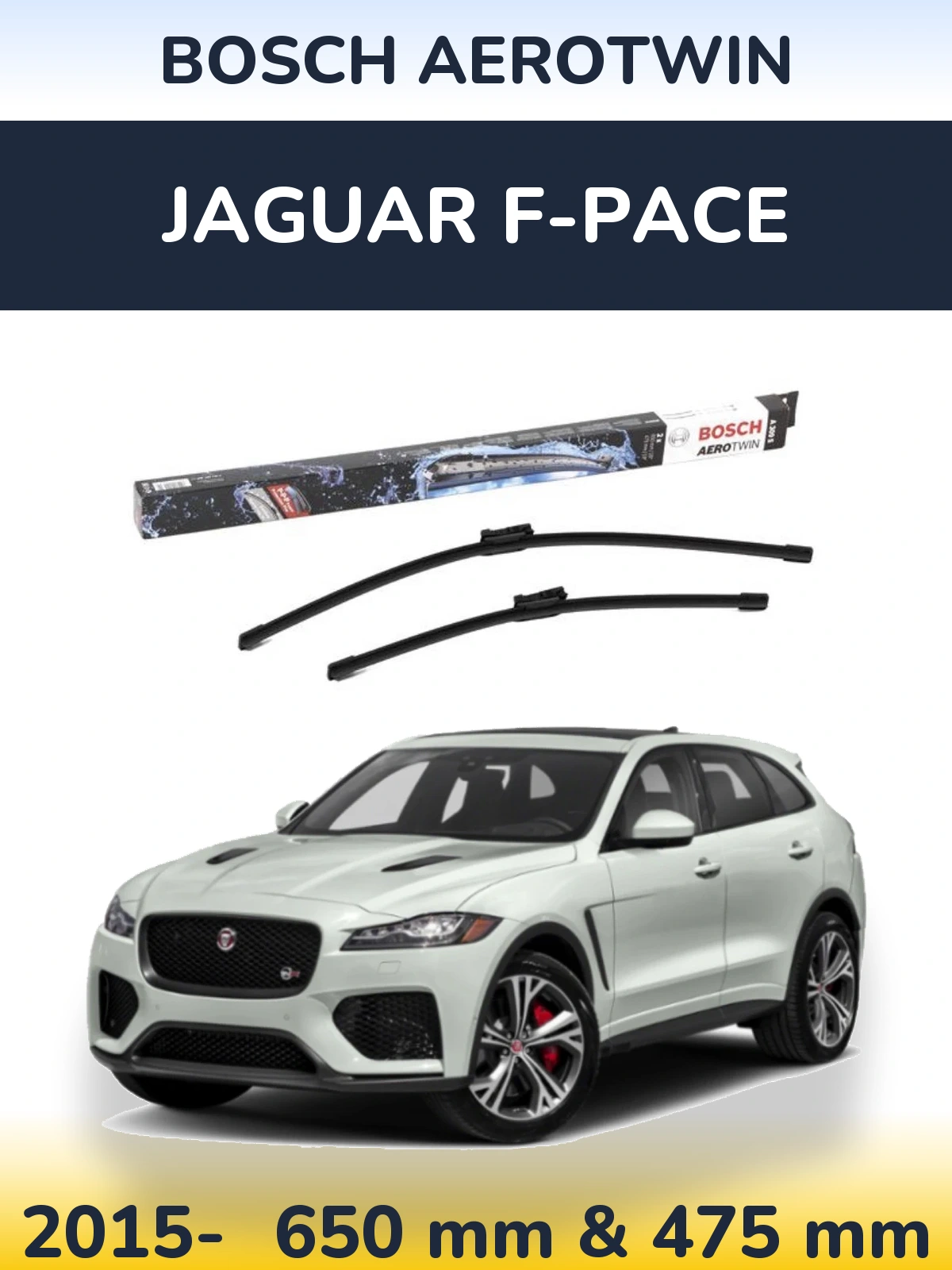 Sada předních stěračů BOSCH AeroTwin 650 a 475 mm pro Jaguar F-Pace 2015-2026