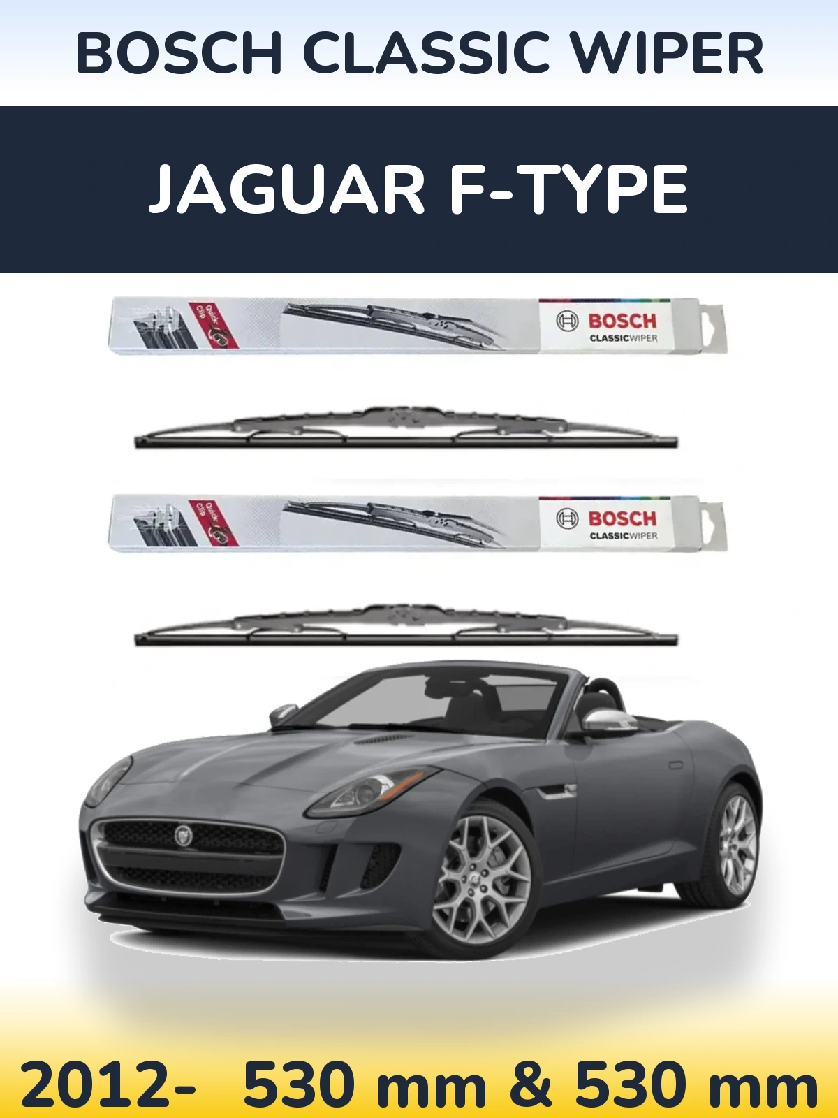 Sada předních stěračů BOSCH Classic Wiper 530 a 530 mm pro Jaguar F-Type 2012-2026