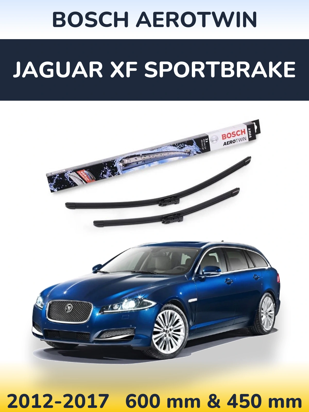 Sada předních stěračů BOSCH AeroTwin 600 a 450 mm pro Jaguar XF Sportbrake 2012-2017