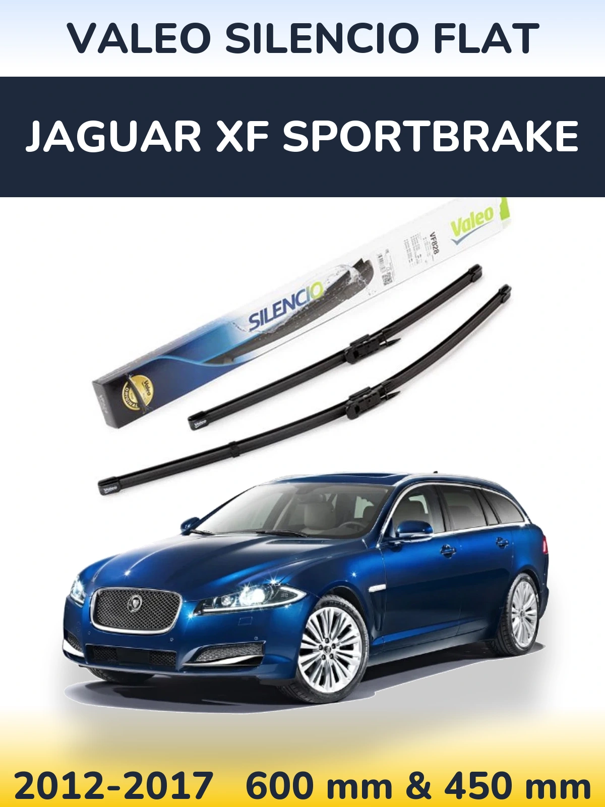 Sada předních stěračů Valeo Silencio Flat 600 a 450 mm pro Jaguar XF Sportbrake 2012-2017