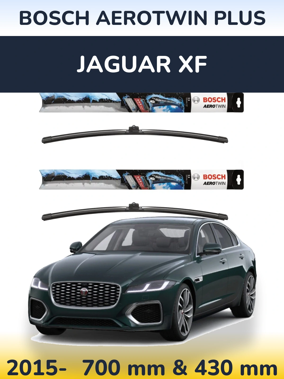 Комплект передніх щіток BOSCH AeroTwin Plus 700 & 430 мм для Jaguar XF 2015-2026