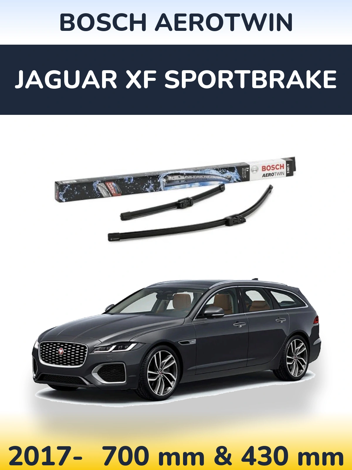 Sada předních stěračů BOSCH AeroTwin 700 a 430 mm pro Jaguar XF Sportbrake 2017-2026
