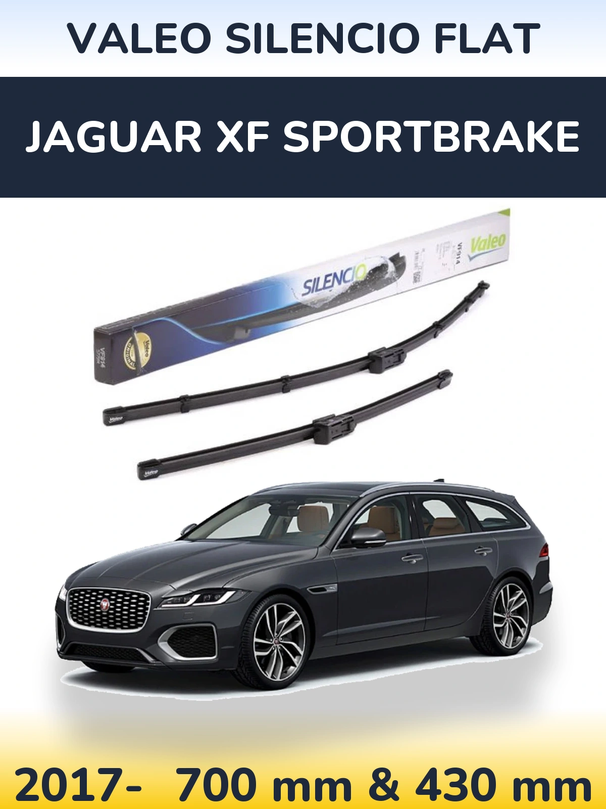 Sada předních stěračů Valeo Silencio Flat 680 a 430 mm pro Jaguar XF Sportbrake 2017-2026