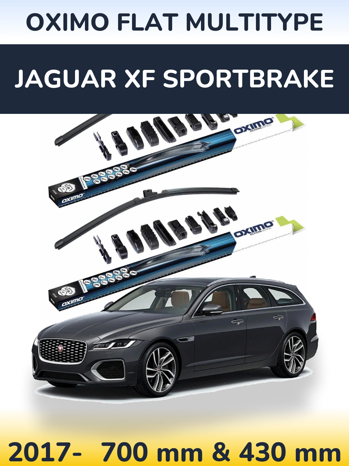 Sada předních stěračů Oximo Flat MultiType 700 a 430 mm pro Jaguar XF Sportbrake 2017-2026