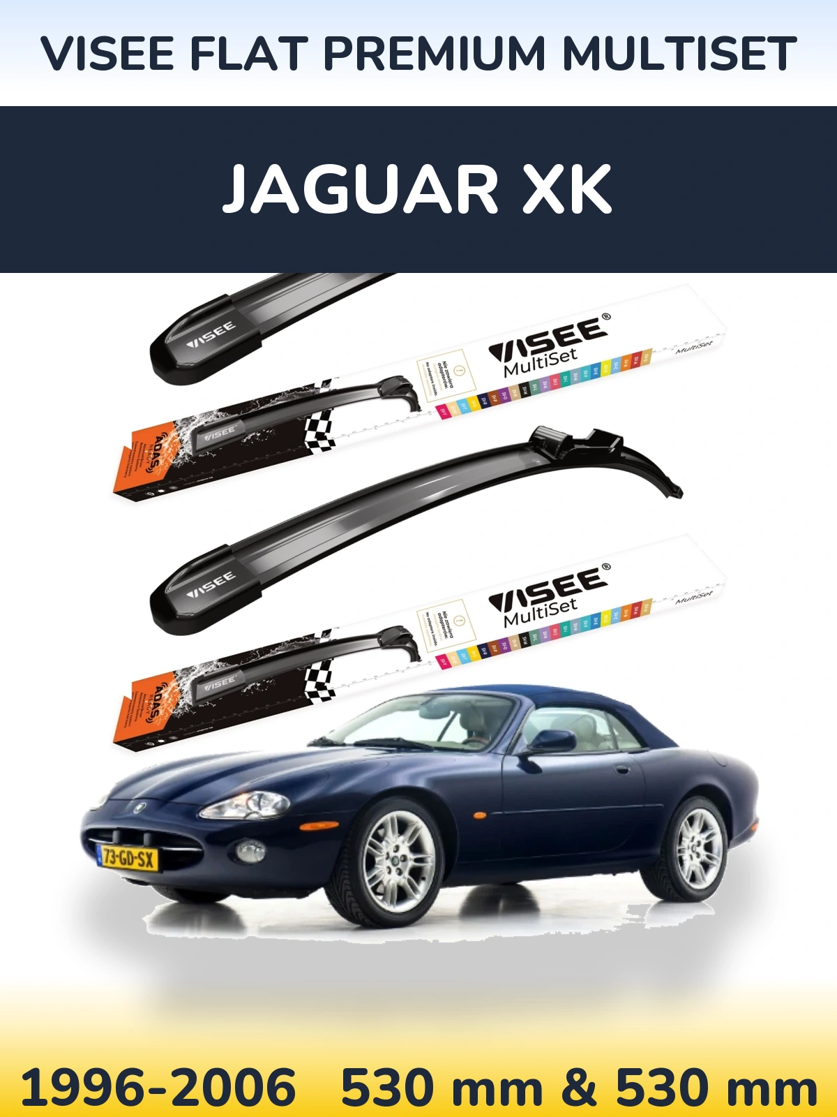 Sada předních stěračů VISEE FLAT PREMIUM MultiSet 530 a 530 mm pro Jaguar XK 1996-2006
