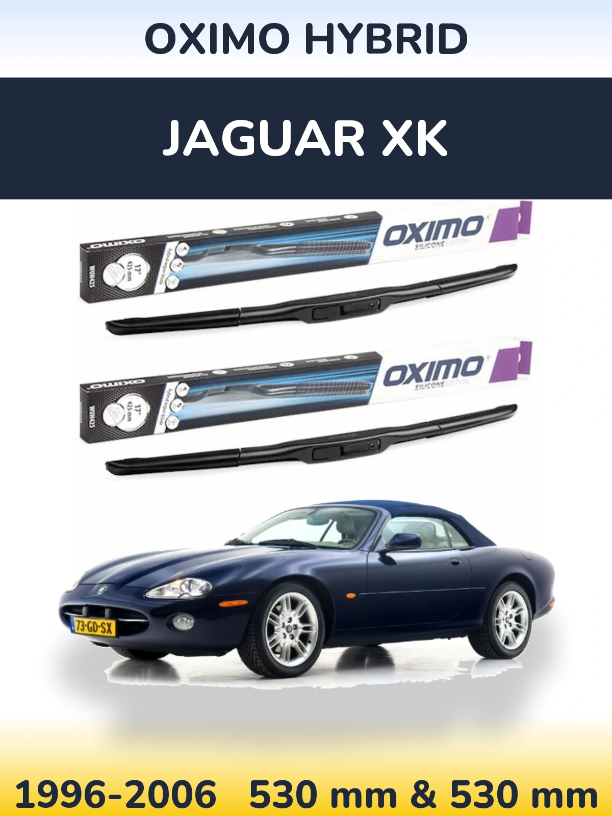 Sada předních stěračů Oximo Hybrid 530 a 530 mm pro Jaguar XK 1996-2006
