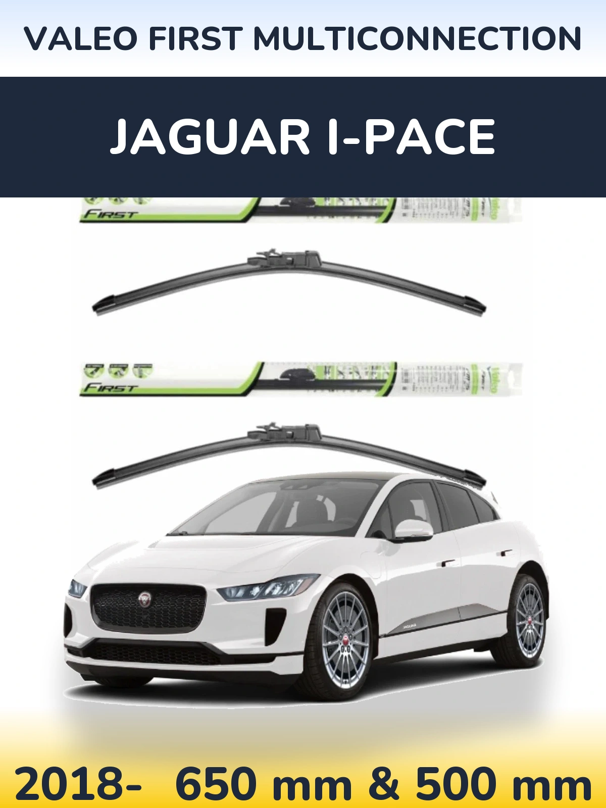 Sada předních stěračů Valeo First MultiConnection 650 a 500 mm pro Jaguar I-Pace 2018-2026