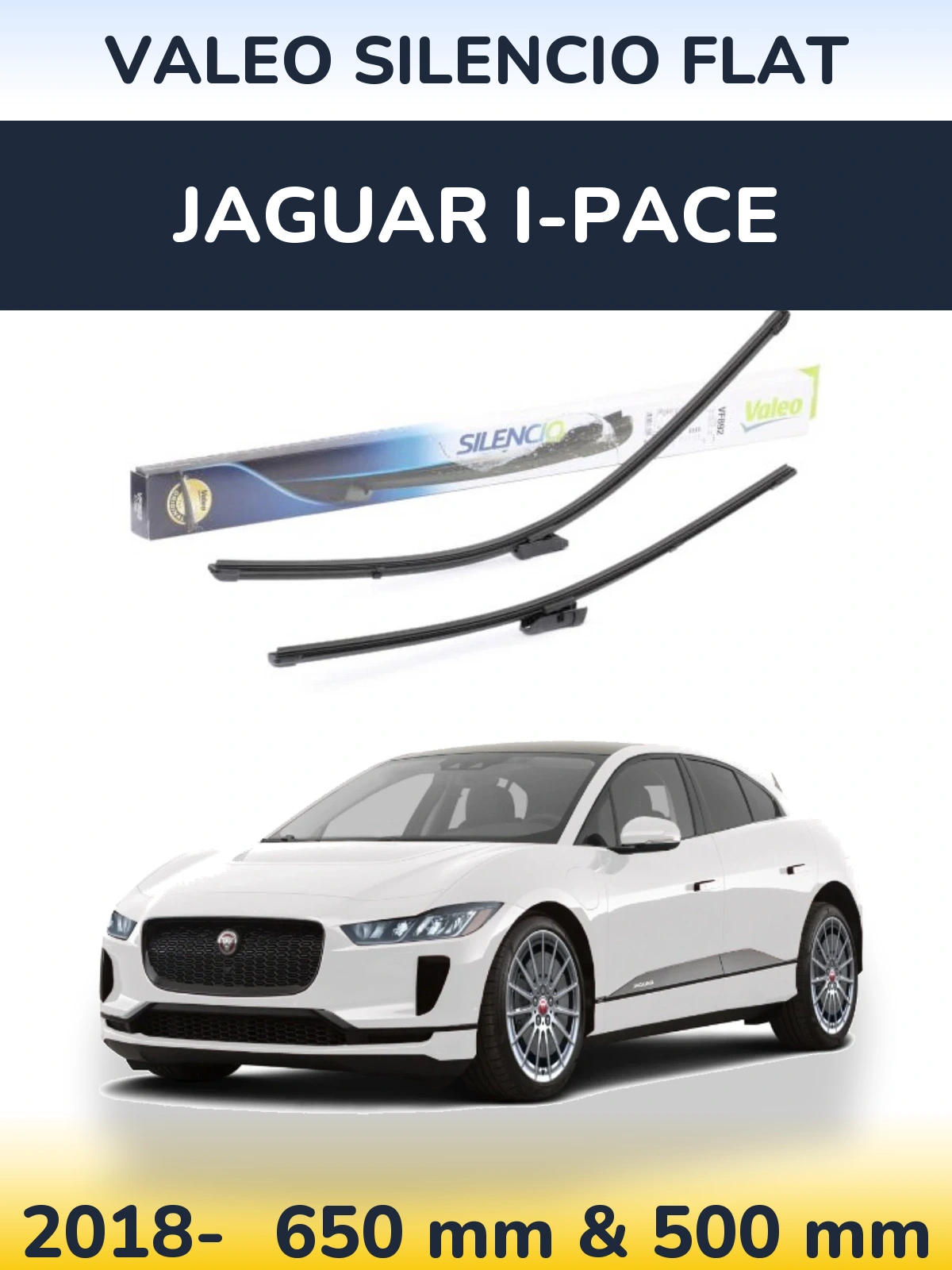 Sada předních stěračů Valeo Silencio Flat 630 a 500 mm pro Jaguar I-Pace 2018-2026