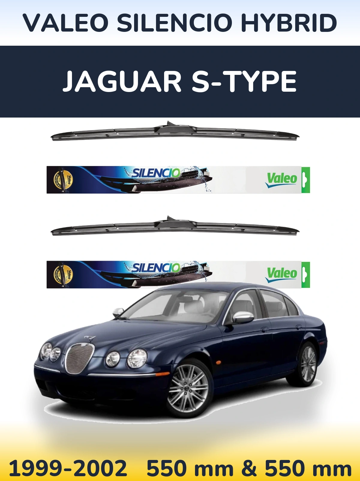 Sada předních stěračů Valeo Silencio Hybrid 550 a 550 mm pro Jaguar S-Type 1999-2002
