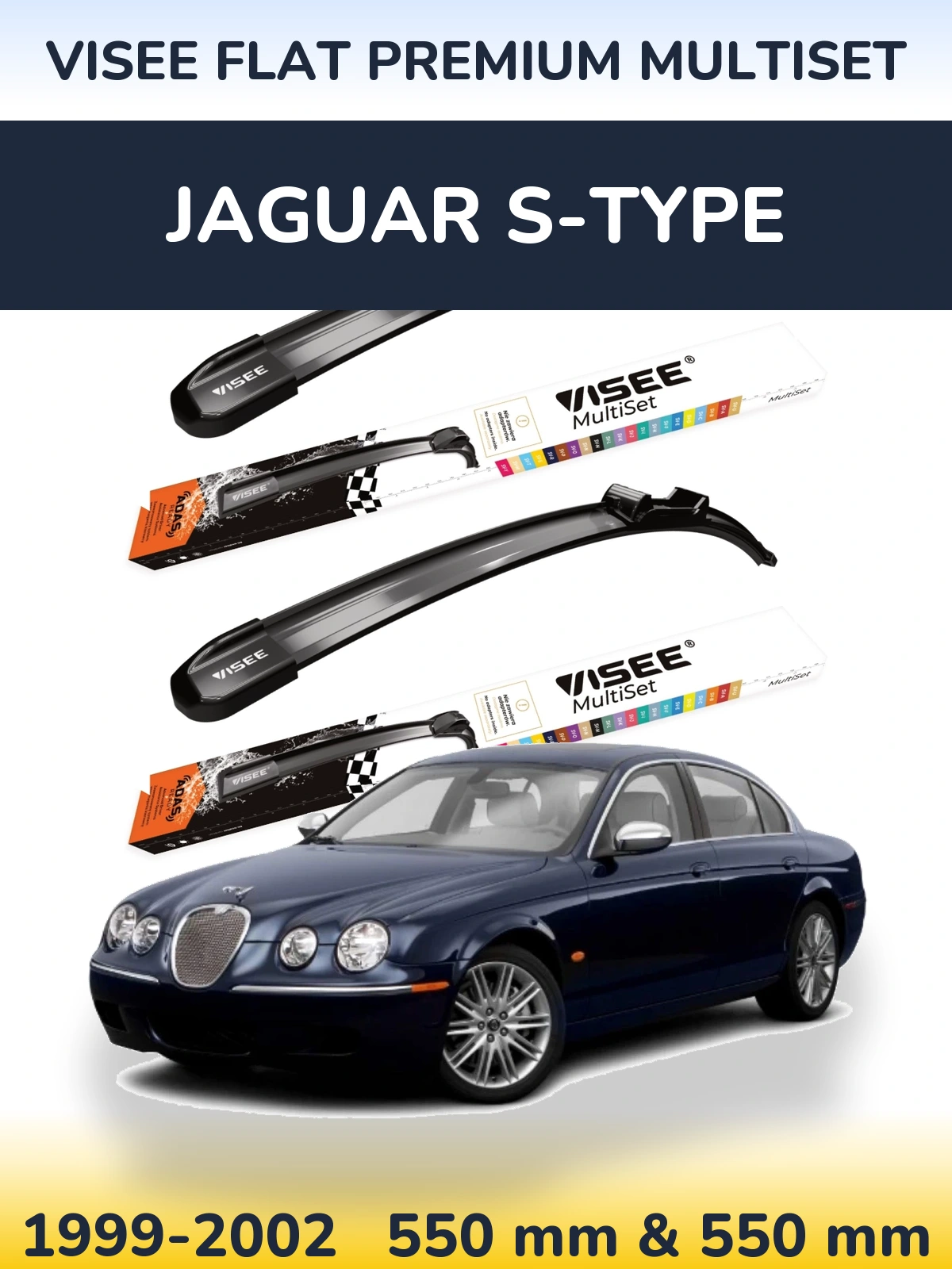 Комплект передніх щіток VISEE FLAT PREMIUM MultiSet 550 & 550 мм для Jaguar S-Типe 1999-2002