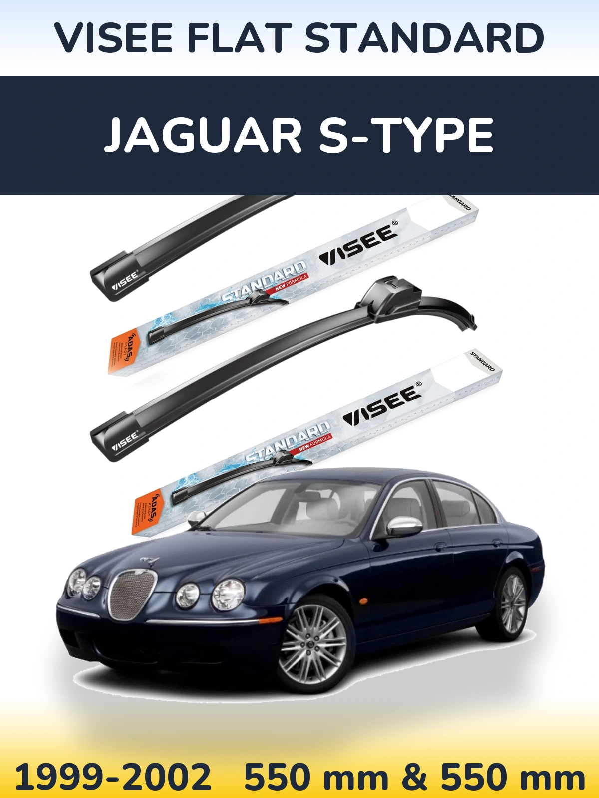 Sada předních stěračů VISEE FLAT STANDARD 550 a 550 mm pro Jaguar S-Type 1999-2002